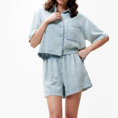 Short sleeve denim blouse