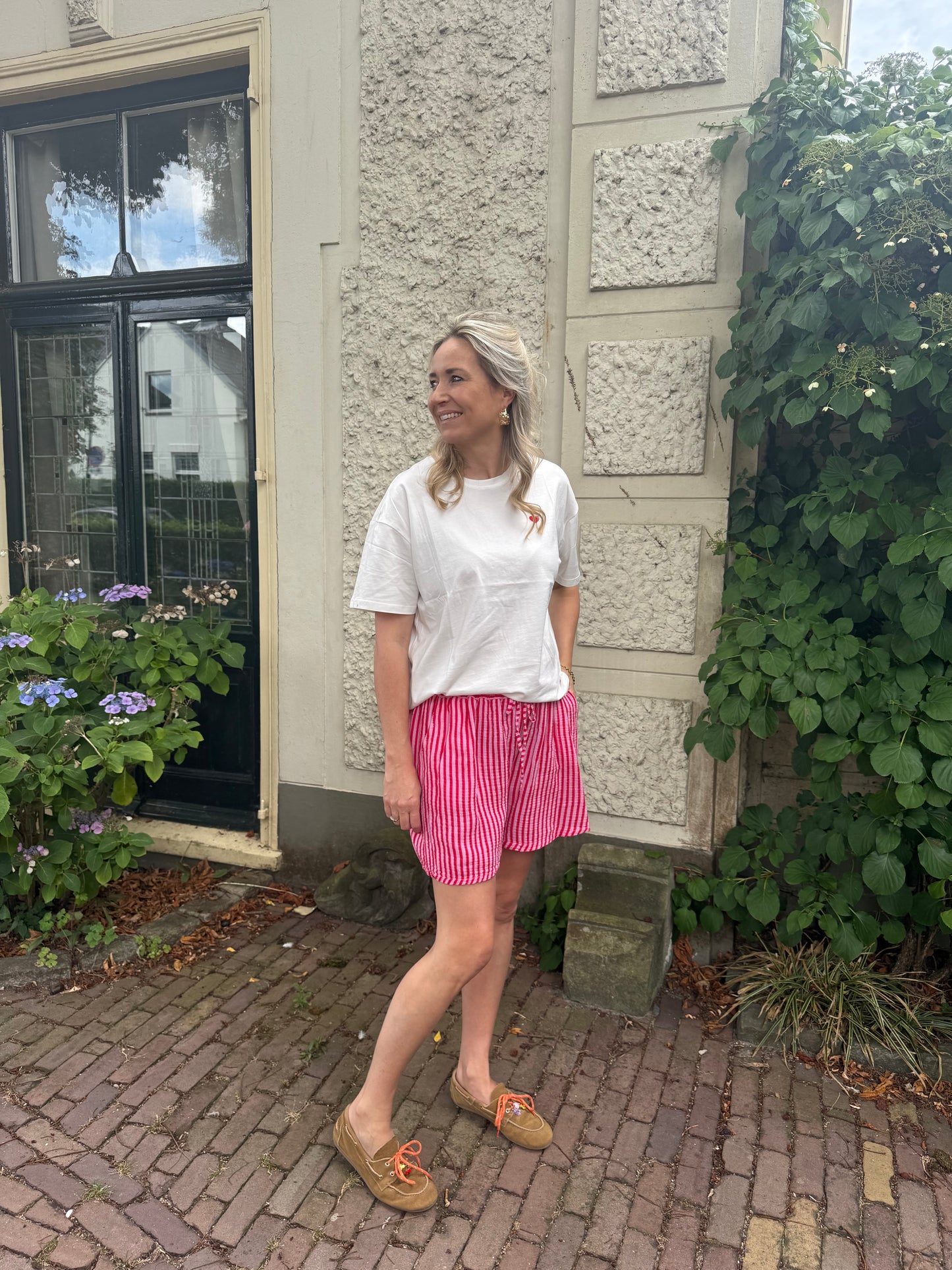 Short Provence streepje roze rood