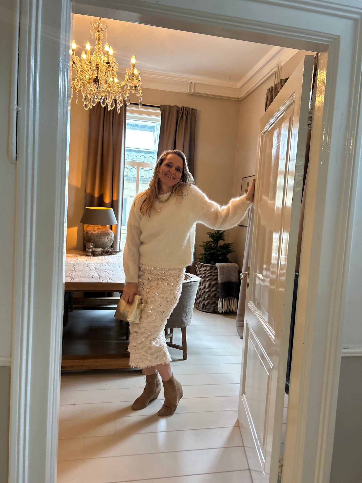 Rok ecru met pailletten