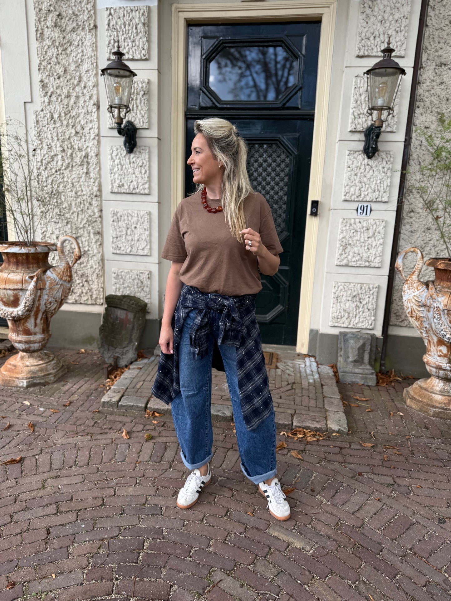 Strass blouse geruit