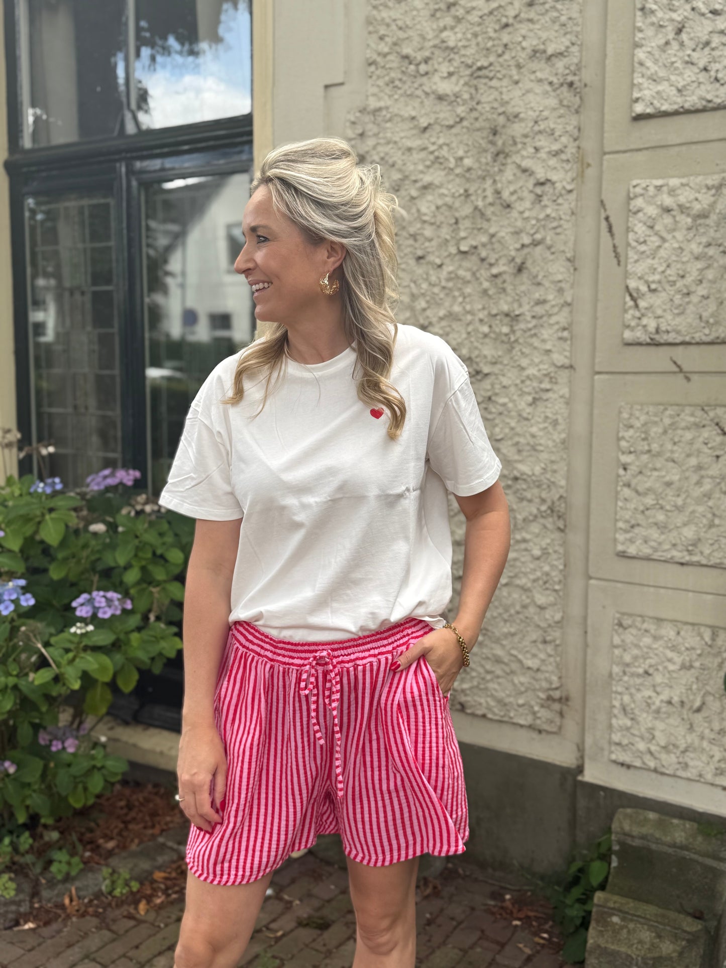 Short Provence streepje roze rood