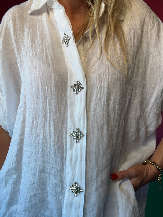Blouse linnen met strass knopen