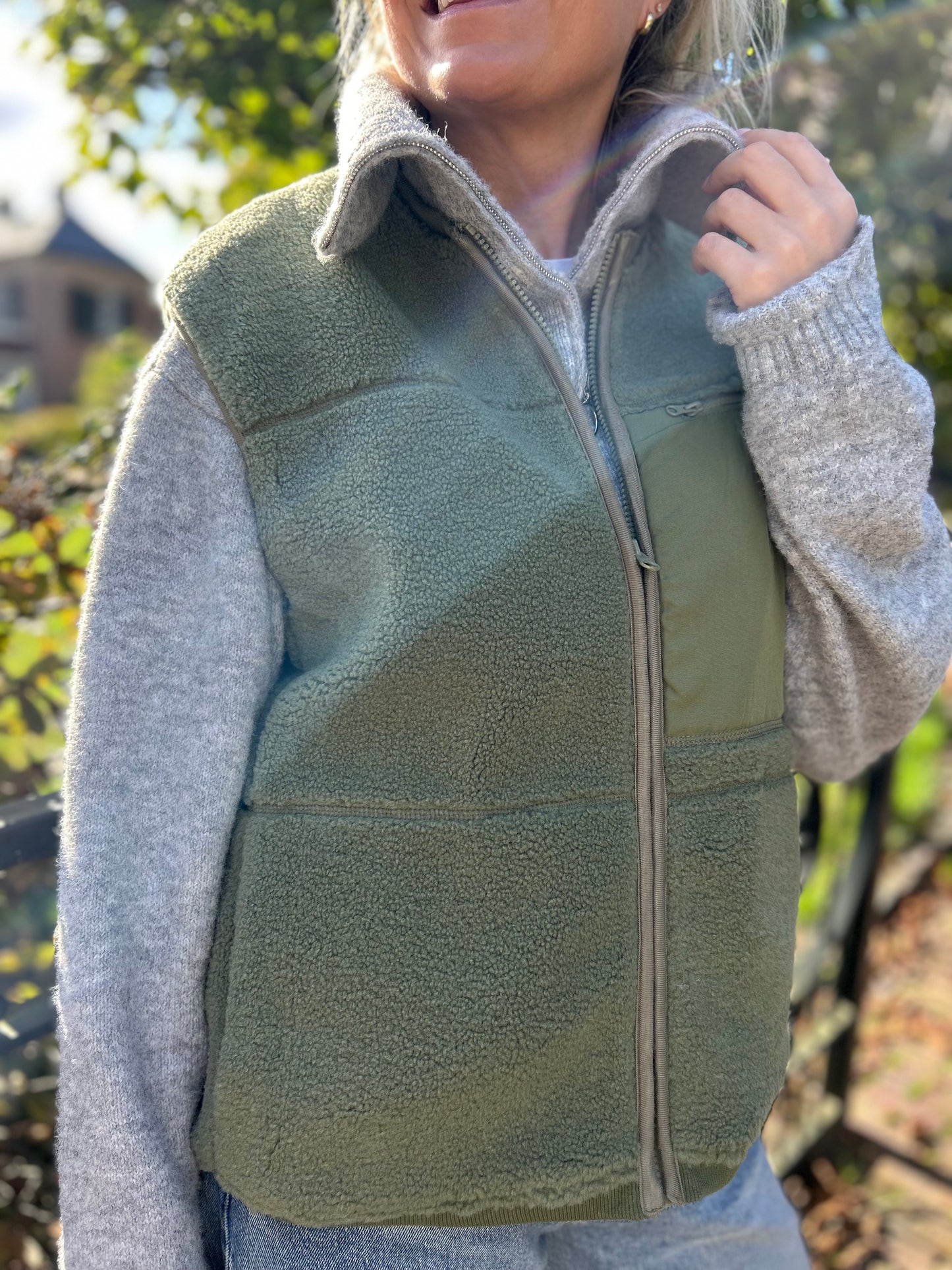 Vestje teddy groen met rits