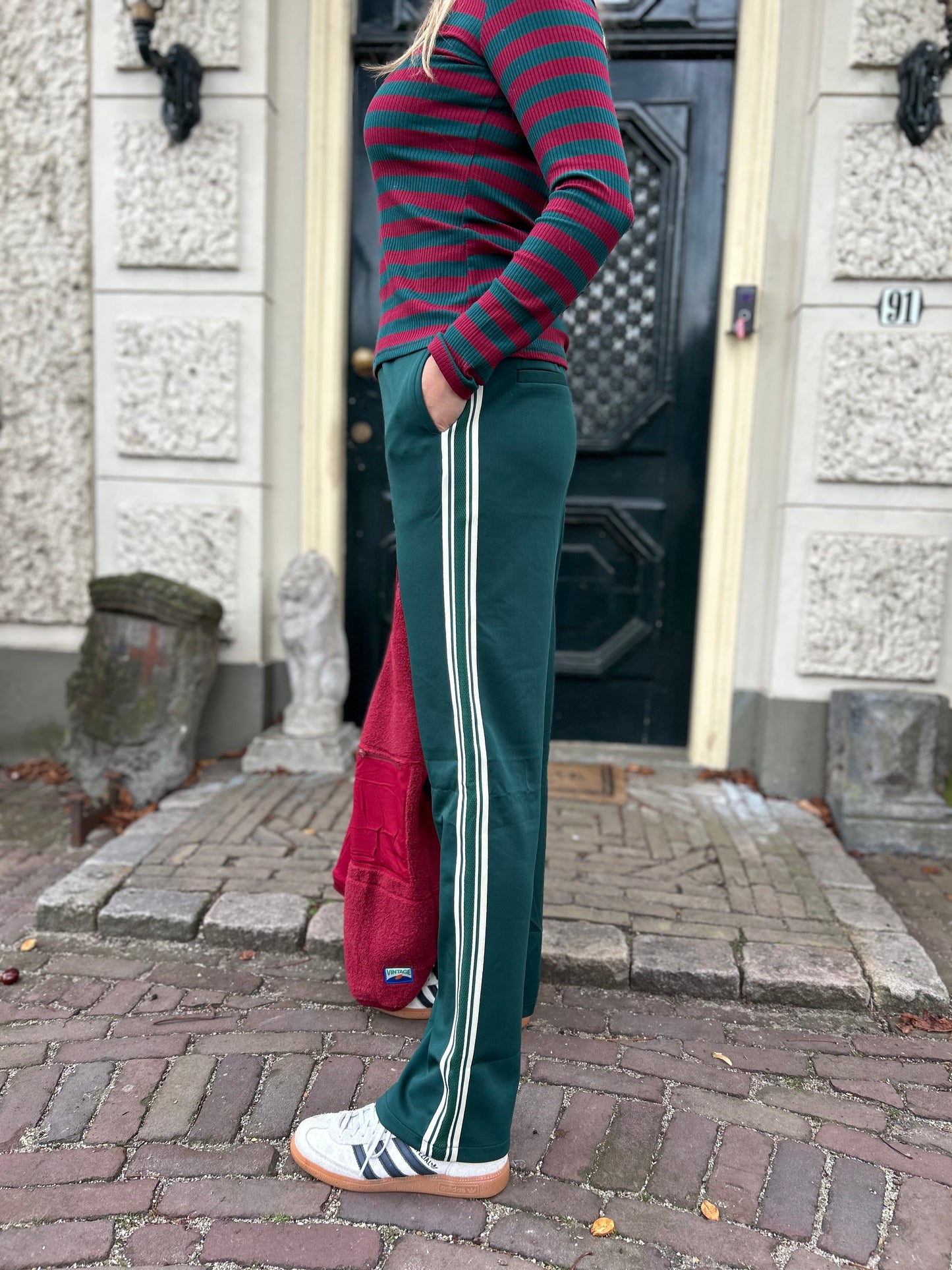 Training pants groen met streep