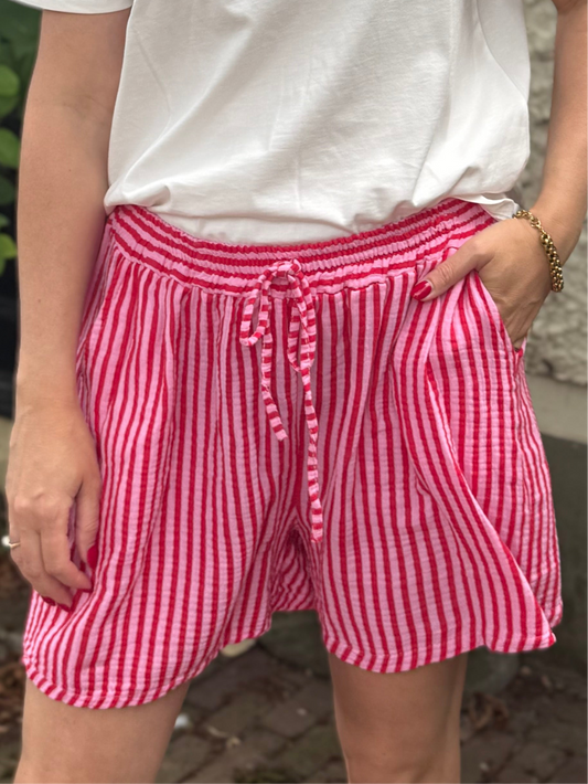 Short Provence streepje roze rood