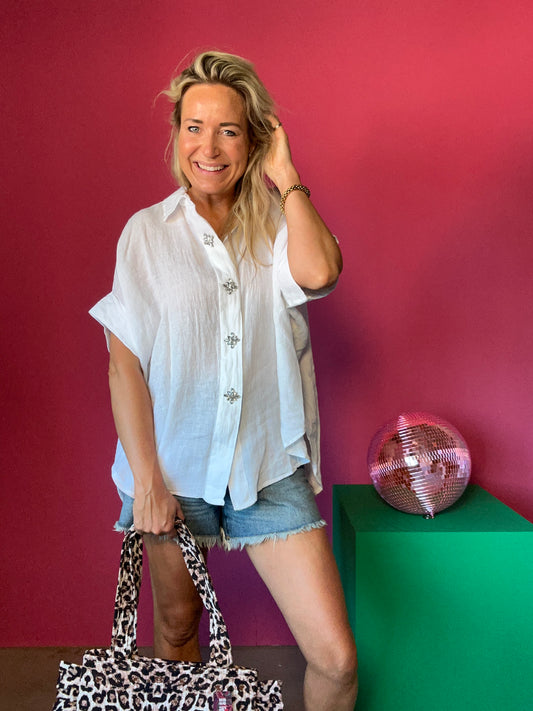 Blouse linnen met strass knopen