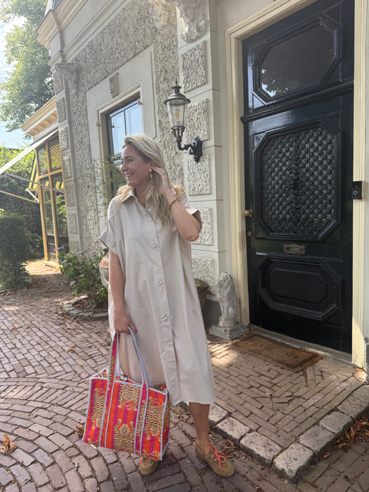 Lange blouse jurk met strass stenen
