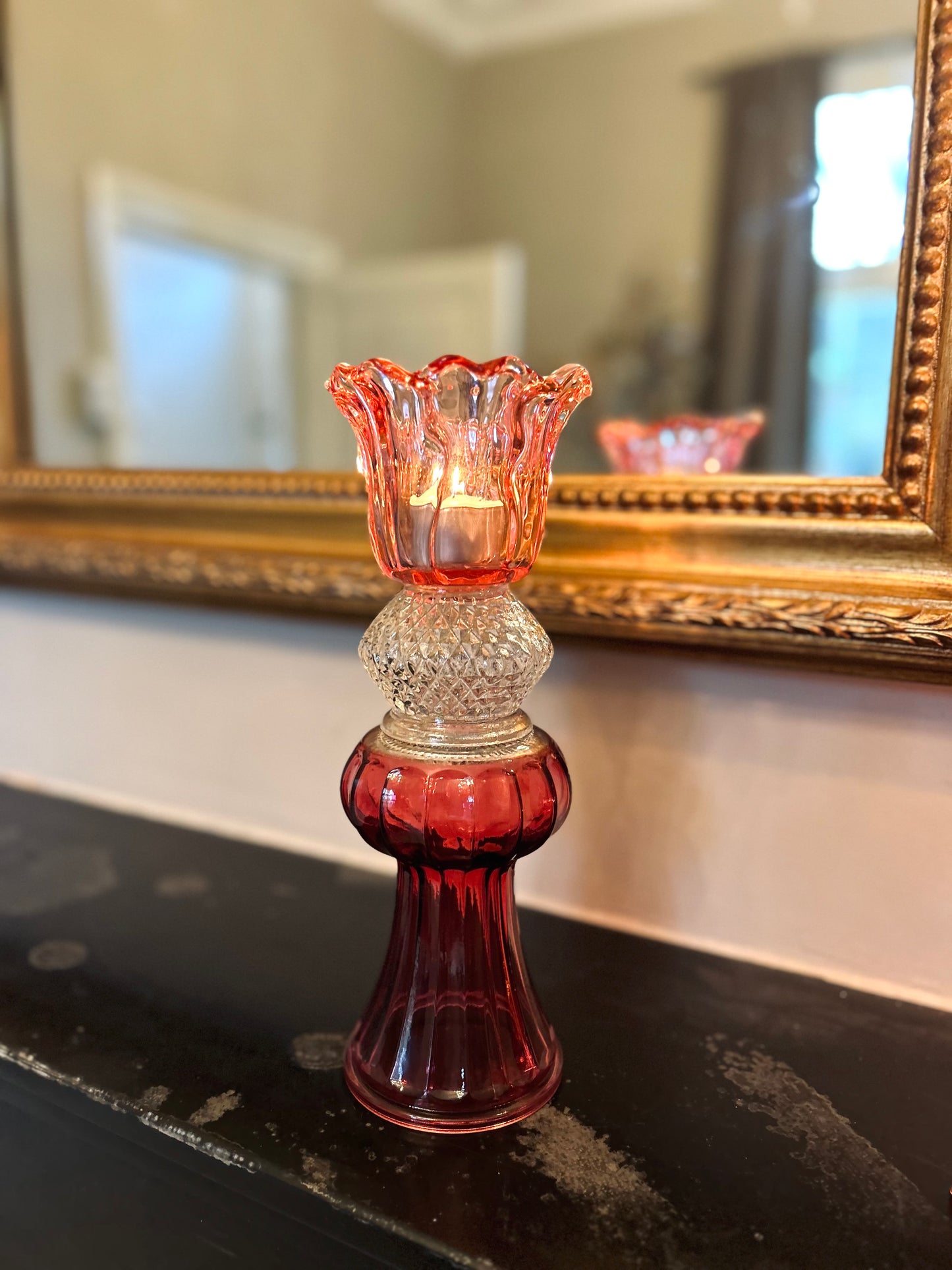 Glazen kandelaar Fleurine