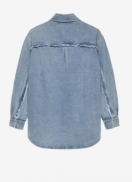 Denim blouse met gerafeld detail op de achterkant. Catwalk Junkie
