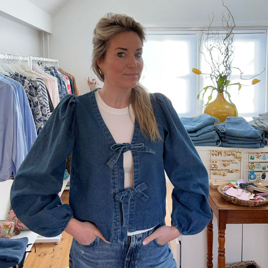 Denim Blouse met strikjes one size